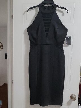 Enfocus Studio Black Midi Halter Dress with Ladder Front "NEW W/TAG"